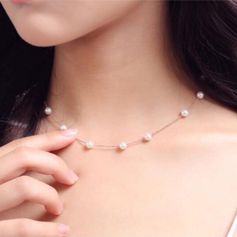 NEW Silver Multi Pearl Box Chain Necklace - Picture 2 of 6